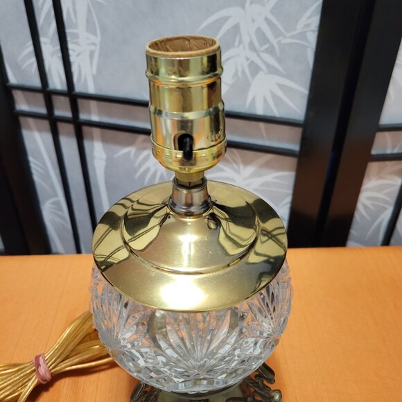 Vintage 80's Cut Crystal Accent Table Lamp w/ Stylized Brass Dragon Base - Picture 2 of 3
